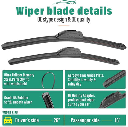 26" 16" 11" Windshield Wiper Blades Replacement for Hyundai Tucson 2022 2023 2024 2025 (Not Suitable for Hybrid) Premium All Weather Front Rear Wipers Set - OEM Quality (Pack of 3)