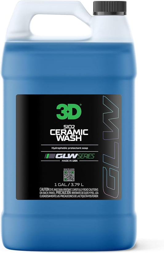 3D SiO2 Ceramic Wash & Wax Soap GLW Series pH Neutral Car Shampoo with Hydrophobic Protection & Deep Gloss | SiO2 Coating | Scratch-Free Detailing |1 Gallon