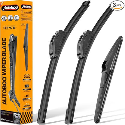 AUTOBOO 26"+16" Windshield Wipers with 11" Rear Wiper Blade Replacement for 2018-2023 Hyundai Kona Electric,2012-2019 Accent,2012-2017 Kia Rio -Original Factory Quality (Pack of 3)