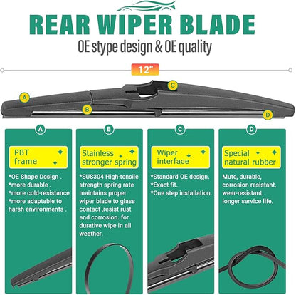 26" 16" 12" Windshield Wiper Blades Replacement for Kia Sorento 2021 2022 2023 2024 (Not Suitable for Hybrid) Premium All Weather Front Rear Wipers Set - OEM Quality (Pack of 3)
