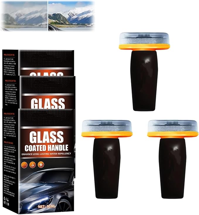 HISKI Car Oil Film Cleaner,Handheld Glass Oil-Film Remover, Car Glass Cleaner Oils Film Cleaning Brush,Glass Guard Windshield Cleaner & Oil Films Remover Emulsion Coating for Cars Window (3PCS)