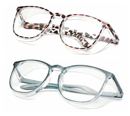 Alsenor Safety Glasses Anti Fog Goggles Protective Eyewear Blue Light Blocking Anti Dust UV Protection Glasses For Men Women (2 Pack(new-leopard+new-Blue))