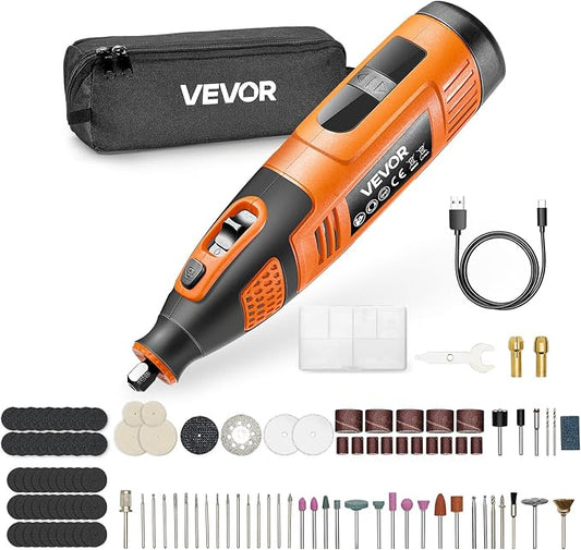 VEVOR 119-Piece Cordless Rotary Tool Kit, DC12V Portable Mini Power Rotary Tool, 28-Level Speed 5000-32000 RPM Multi-Purpose DIY Tools for Engraving, Sanding, Polishing, Carving, Cutting, DIY Crafts
