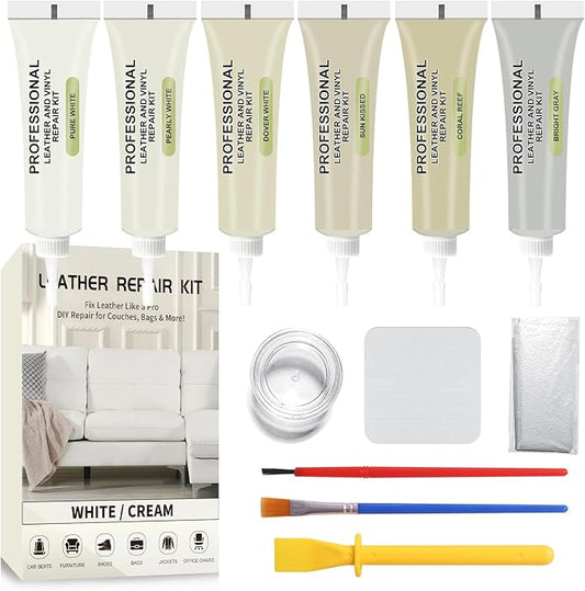 SIHOOPE Car Leather Repair Kit for Furniture, Vinyl Repair Kit for Car Interiors Seat, Leather Filler, Fixes Tears, Holes, Scratches and Peeling, Restores Faux, Artificial, and Genuine Leather (White)