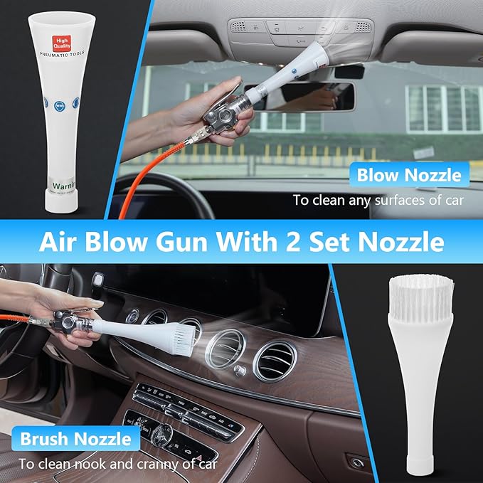 MYPIN Upgraded Car Cleaning Gun, 6-9.2Bar, High Pressure Air Blow Gun with 2 Set Nozzle, Interior Car Cleaning for Vehicle Upholstery Carpet Seat