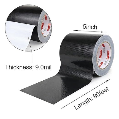 Wide Duct Tape, Industrial Grade 30Yards (90 ft) Wide Tape 5'' Duct, 9 Mil Heavy-Duty, Waterproof, Strong, Flexible, No Residue, for Crafts & Home Improvement (Black, 5'' x 90ft)