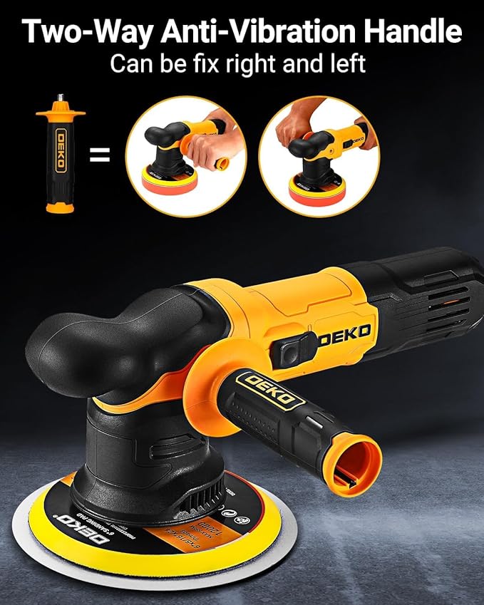 DEKOPRO Car Buffer Polisher, 6 Inch Dual Action Orbital Buffer Polisher, 6 Variable Speed 1800-5500OPM Random Polisher Kit with 4 Buffing Pads for Car Detailing Polishing Waxing, DKPO15G80-US