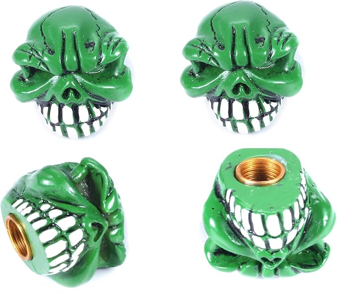 Abfer Skull Valve Caps Fun Wheel Tire Air Stem Dust Cover Cap Auto Decoration Accessories Fit Most Vehicle Car Truck Bike Motorcycle (Green)