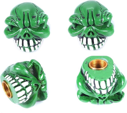 Abfer Skull Valve Caps Fun Wheel Tire Air Stem Dust Cover Cap Auto Decoration Accessories Fit Most Vehicle Car Truck Bike Motorcycle (Green)