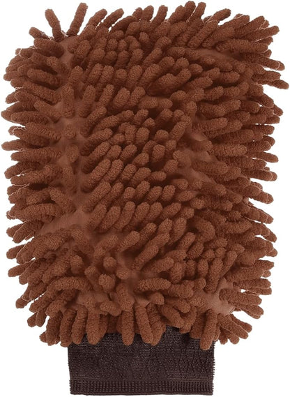 HARFINGTON Chenille Microfiber Car Wash Mitts 9.8" x 7.9" Scratch Free Wash Gloves Absorbent Double Sided Plush Cleaning Drying Mitts for Car Washing Home Brown