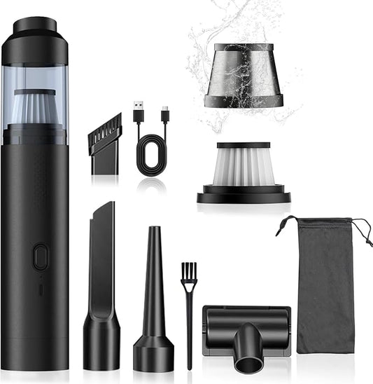 Enkarsen Cordless Car Vacuum,4-in-1 Portable Mini Handheld Vac,2 Suction Modes,16kpa Suction Power Blowing & Inflating 2 Modes,Vacuum for Car,Home,Pet Hair,Office, Desk,Keyboards (Black)