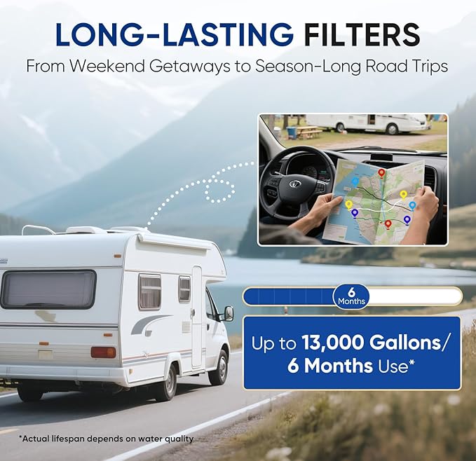 PUREPLUS RV Dual Stage Water Filter System, Includes Two Cartridges and Mounting Bracket, NSF/ANSI 42 Certified, Reduces Sediment, Heavy Metals, Chlorine and More, with Stainless Steel 3/4" Fittings