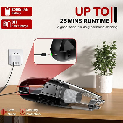 BSRCO Handheld Vacuum Cordless, Rechargeable 8000PA, Car Vacuum Portable Cordless, Hand Vacuum Rechargeable, 3 in 1, Lightweight, Hand Held Vacuum Cleaner for Car Home Office, Pet Hair