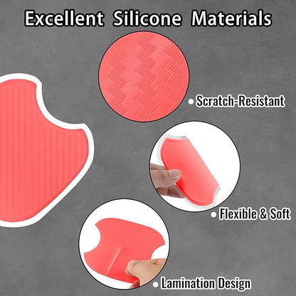 WORCAS 4Pcs Universal 3D Carbon Fiber Car Door Handle Paint Scratch Protector Sticker Auto Door Handle Cups Protective Pad(L-Red)