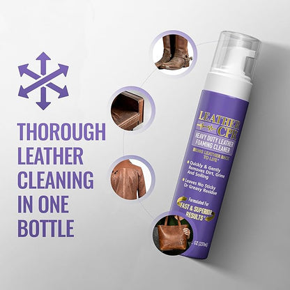 Leather CPR Heavy Duty Leather Foaming Cleaner - 8 oz - Car Interior Cleaner For Heavy Dirt & Grime, Heavily Soiled Furniture Leather Cleaner For Couch, Car Seat,Purses, Shoes, Boots, & More