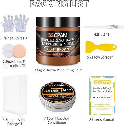 BSCPAM Light Brown Leather Recoloring Balm with 100ml Mink Oil,Leather Couch Scratch Remover,Leather Repair kit for Vinyl Furniture and Car Interior,Leather Dye Paint,Mink Oil for Leather