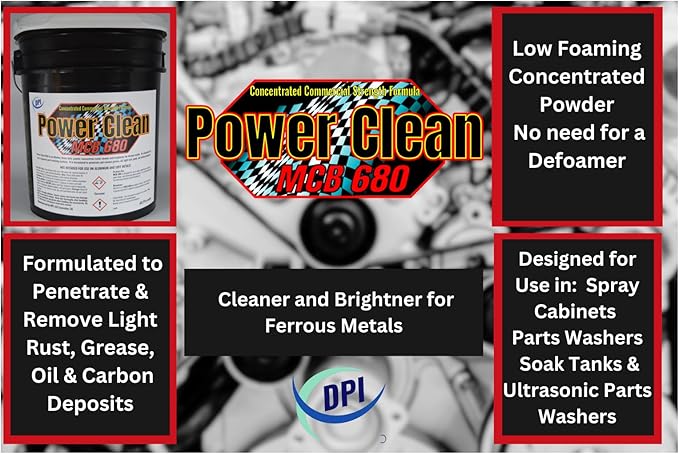 DPI Power Clean MCB 680, Auto Parts Cleaning Detergent, Metal Cleaner and Brightner Powder Concentrate, Formulated for Ferrous Metals.