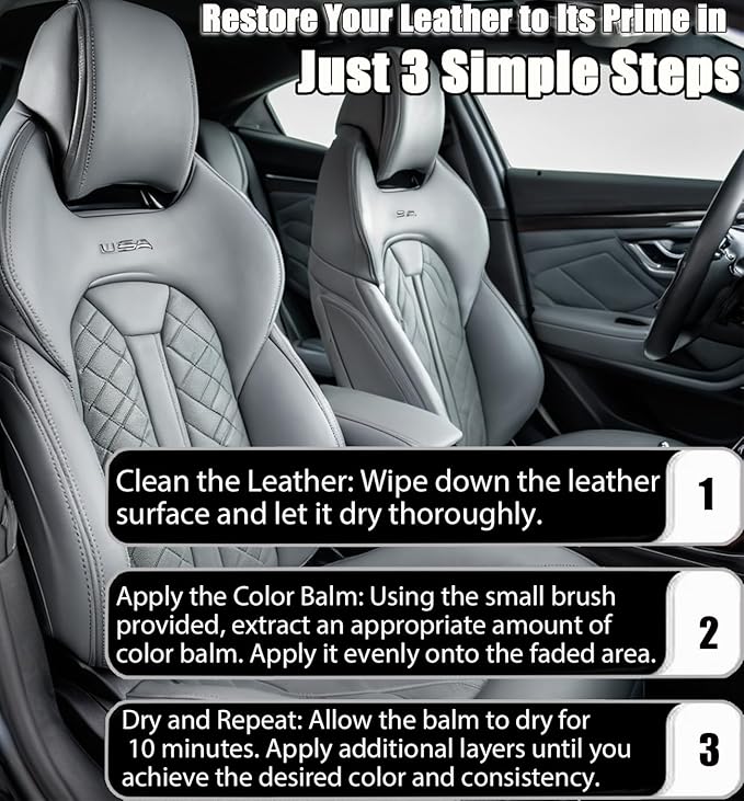 UP22YOU Leather Recoloring Balm, Grey Vinyl Color Restorer for Furniture Seat, Leather Repair Kit for Car Interior, Shoe Polish Paint