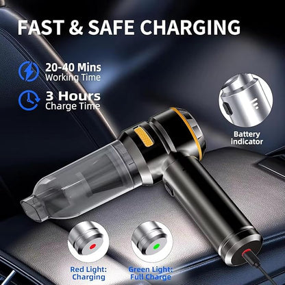 GaFenHanyu Handheld Cordless Vacuum,Car Vacuum Cleaner,4-in-1 20000PA High Power Portable Rechargeable Vacuum Cleaner with Brushless Motor, Small Handheld Vacuum & Air Blower & Pump-Black