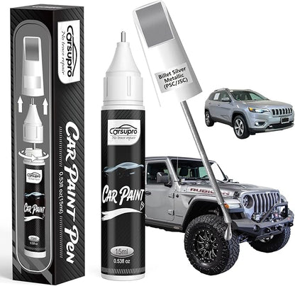 Billet Silver Metallic(PSC/JSC) for Jeep Touch Up Paint Pen, 2 in 1 Car Scratch Remover with Pen Tip and Brush, Precise Color Match for Car Paint Scratch Repair, Quickly and Easily Fix Chips and Nicks
