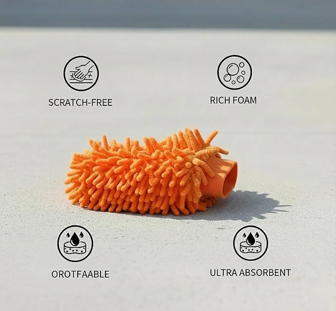 Car Wash Mitt Microfiber, 2PK-Scratch & Lint Free, Premium Chenille Microfiber Wash Mitt (Orange)