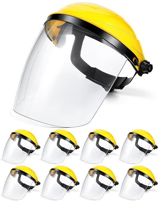 Tellegloww 8 Pack Safety Face Shield for Grinding and Cutting, Full Impact Resistant Face Shield Mask for Work Chemical Woodworking (Yellow)