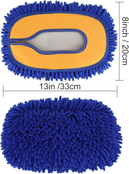 15° Curved Car Wash Brush with 43" Telescopic Handle – Microfiber Chenille Car Wash Mop for RV, SUV, Truck & Boat – Soft, Scratch-Free Extendable Cleaning Tool (Blue&Yellow, Mop Refill Cover)