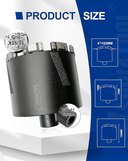 SHDIATOOL Diamond Core Drill Bits 4 Inch for Hard Stone Concrete Marble Granite Brick Laser Welded Dry or Wet Hole Saws 102mm