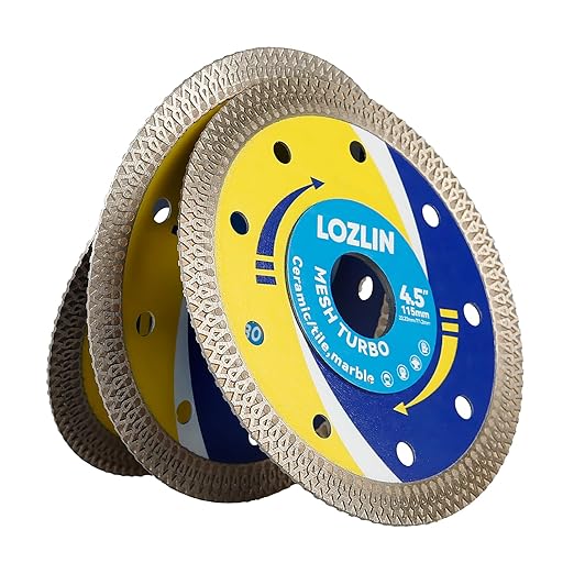 LOZLIN 3-Pack 4.5" Diamond Multi-Purpose Saw Blades - Heavy Duty Angle Grinder Discs for Cutting Marble/Quartz/Stone/Tile/Metal/Plastic (Blue Rippled, 3)