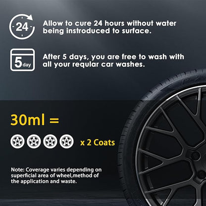 NADAMOO Wheel Rim Ceramic Coating 30ml，Hydrophobic Protection Gloss Finish Water and Dirt Repellent for Car Wheel - Self Cleaning - Repels Brake Dust - Deeper Shine