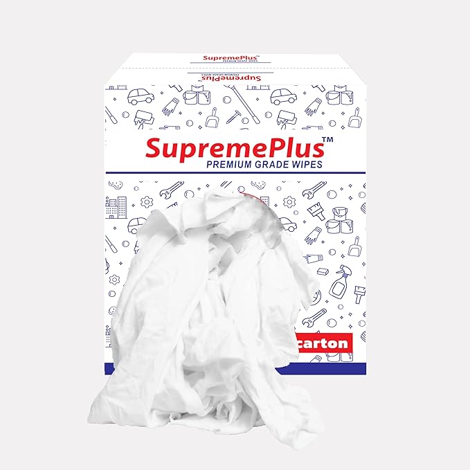 Recycled White T-Shirt Cleaning Rags (25 lbs. Box) – Shop Rags Bulk for Oil, Stain, Grease, Paint, and Auto Cleaning, Multipurpose White Cotton Rag