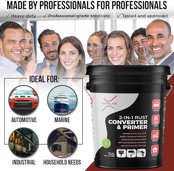 2-in-1 Rust Converter & Metal Primer, Black Rust Inhibitor Paint for Metal, Automotive Rust Reformer, Industrial Grade Water Based, Heat Resistance & UV Resistant. Made in the USA. As Low As ~$0.12 Per Sqft*