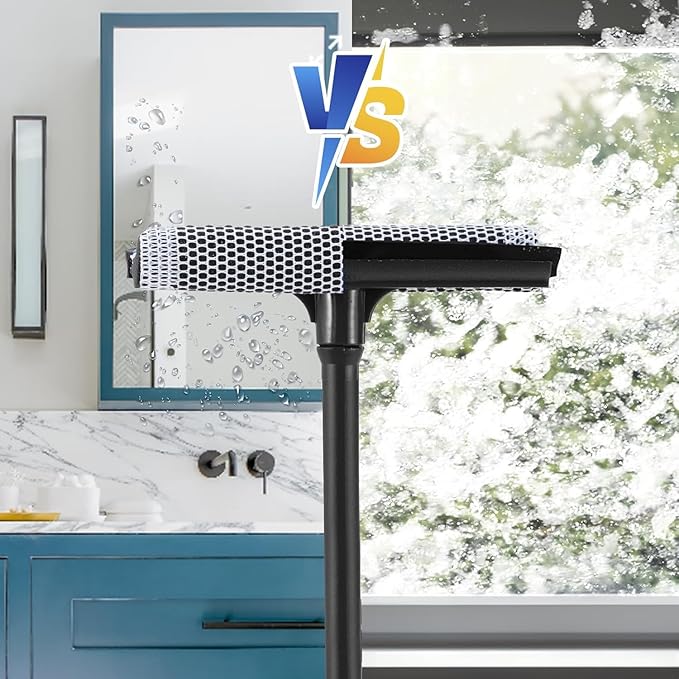 15.9" Plastic Handle Window Squeegee for Home, 2-in-1 Auto Window Cleaner with Sponge Car Windshield Squeegee for Gas Station, Shower, Glass & Outdoor