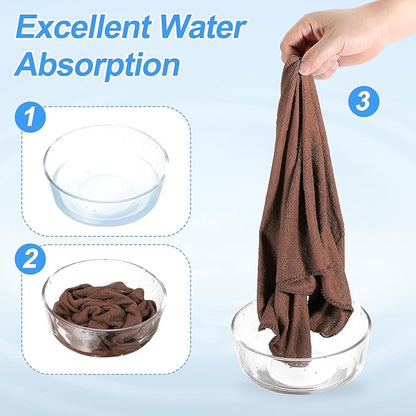HARFINGTON 6 Pack Microfiber Cleaning Cloth, 24" x 16" Multi-Functional Cleaning Towels Reusable Absorbent Rags for Car Wash Kitchen Household Window Clean, Brown