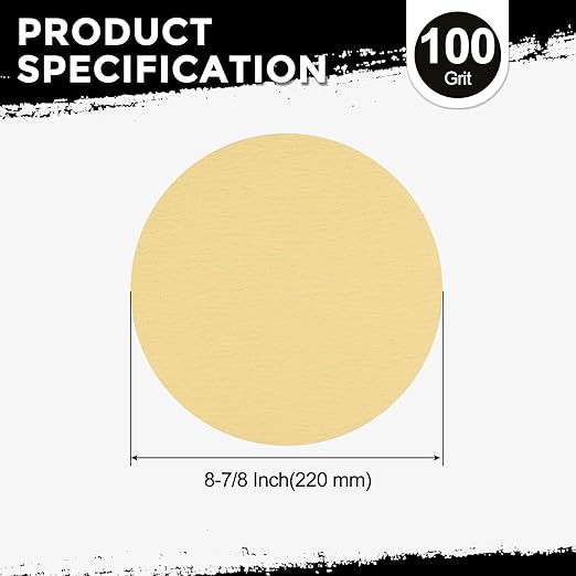 Kozelo 50 Pcs Sanding Discs 8-7/8 Inch 100 Grit Hook and Loop Random Orbital Sandpapers Suitable for Drywall Sander Wood Metal Furniture, Yellow