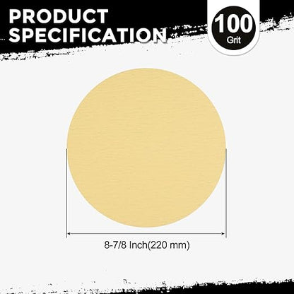 Kozelo 50 Pcs Sanding Discs 8-7/8 Inch 100 Grit Hook and Loop Random Orbital Sandpapers Suitable for Drywall Sander Wood Metal Furniture, Yellow