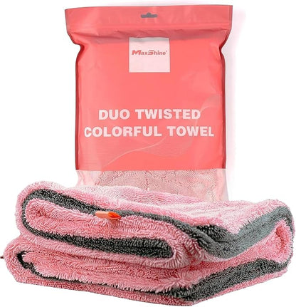 Maxshine 20" x 24" Universal Pink Car Drying Towel – 1200 GSM Rinse-Free Double-Sided Microfiber Towel – Plush, Super Absorbent for Car Wash & Detailing