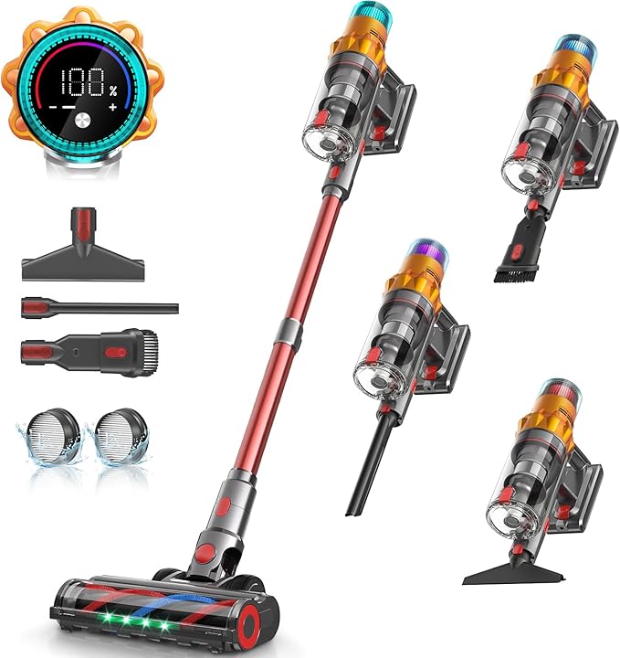 REBANIC S8 Cordless Vacuum Cleaner, 600W 48Kpa Up to 65mins Stick Vacuum Rechargeable, Wireless Lightweight Handheld Vacuum Cleaners for Home Pet Hair Carpet Hardwood Floor Car