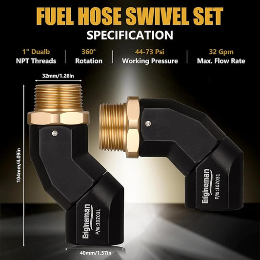 1" NPT 1PCS Fuel Hose Swivel - Multi-Plane 360° Rotating Connector for Fuel, Water, Diesel, Gasoline, Kerosene Transfer Pumps, Tanks & Nozzles