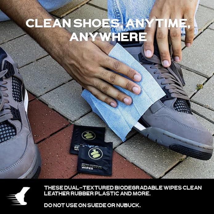 Revitalyzr Premium Shoe Cleaning Wipes 40 Count – Dual-Textured Quick Wipes for Sneakers, Leather, Canvas & Basketball Shoes – Biodegradable Travel Wipes Remove Dirt, Scuffs & Stains