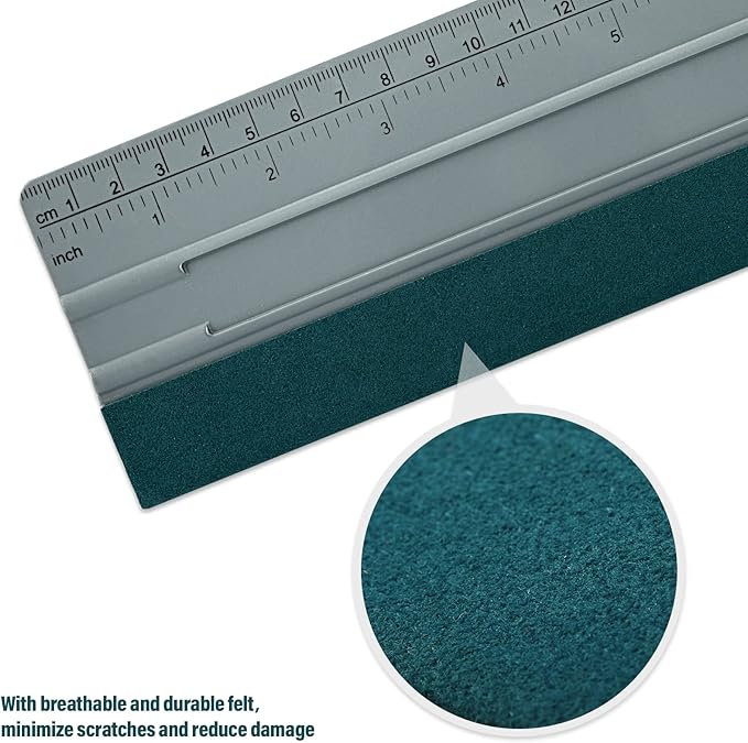 FOSHIO 12 Inch Felt Squeegee for Vinyl wtih Ruler 30CM 4 Round Corners Universal Card, Window Tint Film Installing Hard Silver PP Car Vinyl Wrap Scraper Tool