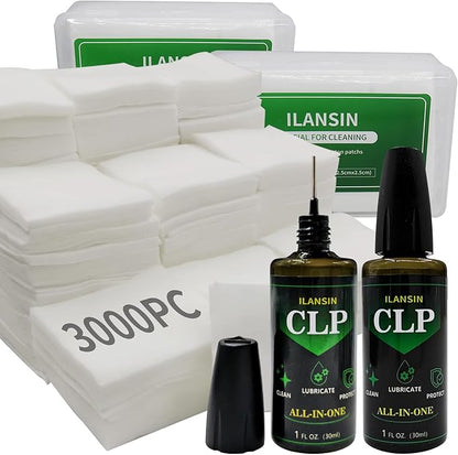 ILANSIN 3000/1500PCS Gun Cleaning Patches+CLP Oil,2"x2" Lint Free Gun Cleaning Cloth,Professional Wipes for Shot Pistol/All Caliber of Firearms.Store in Box Can Store Gun Cleaning Kit,Choose Your Set