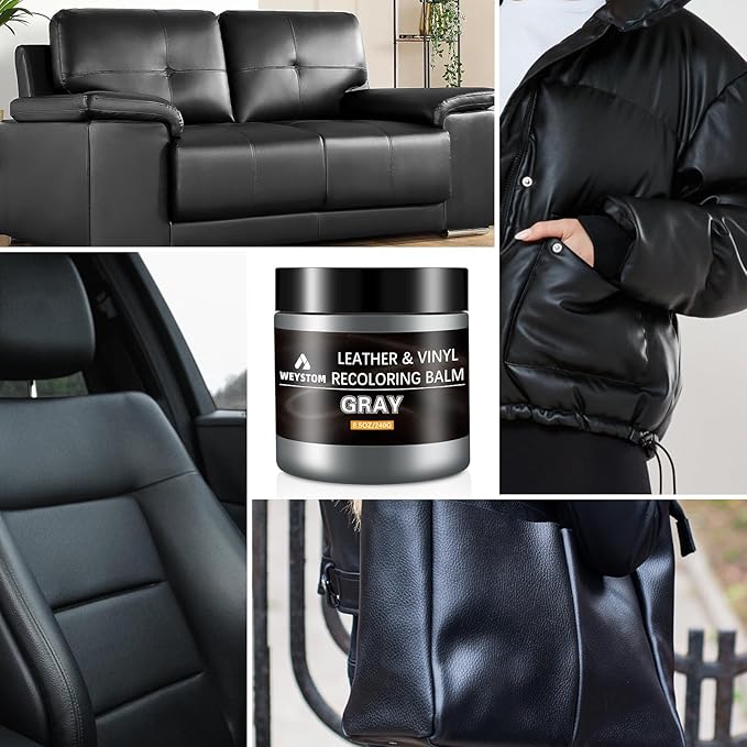 WEYSTOM Leather Recoloring Balm & Repair Kit for Furniture - Dye, Renew & Restore Aged, Faded, Cracked, Peeling, Scuffed Surfaces(Grey)