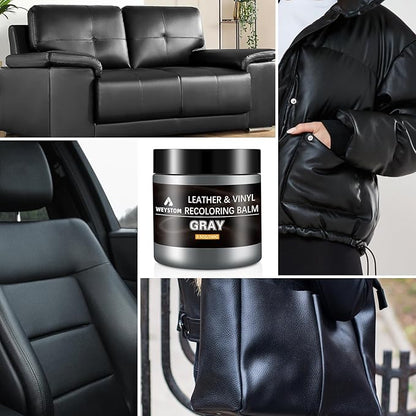 WEYSTOM Leather Recoloring Balm & Repair Kit for Furniture - Dye, Renew & Restore Aged, Faded, Cracked, Peeling, Scuffed Surfaces(Grey)