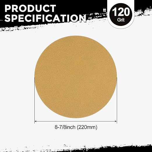 Kozelo 25 Pcs Sanding Discs 8-7/8 Inch 120 Grit Hook and Loop Random Orbital Sandpapers Suitable for Drywall Sander Wood Metal Furniture, Yellow