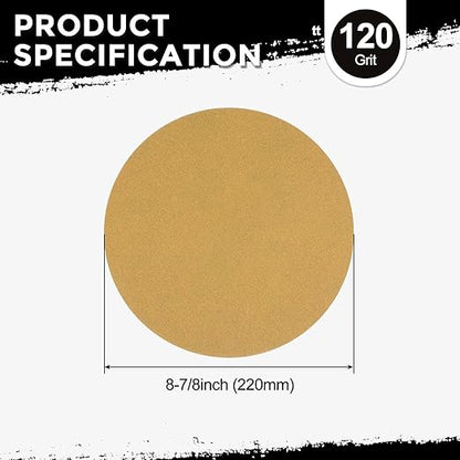 Kozelo 25 Pcs Sanding Discs 8-7/8 Inch 120 Grit Hook and Loop Random Orbital Sandpapers Suitable for Drywall Sander Wood Metal Furniture, Yellow