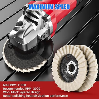 Wool Flap Buffing Wheel Pad Wool Polishing Wheel Felt Polishing Flap Discs 5 inch for Angle Grinder, Stainless Steel, Marble, Stone, Furniture, Car Wax for Surface Finishing and Restoration 6pcs