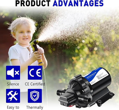 12V DC Water Pressure Booster Diaphragm Pump for RV,45PSI 4GPM Washdown Fresh Self Priming Electric Pump for Boats with Filter,Transfer On Demand Pump for Marine Yacht Caravan Garden Hose