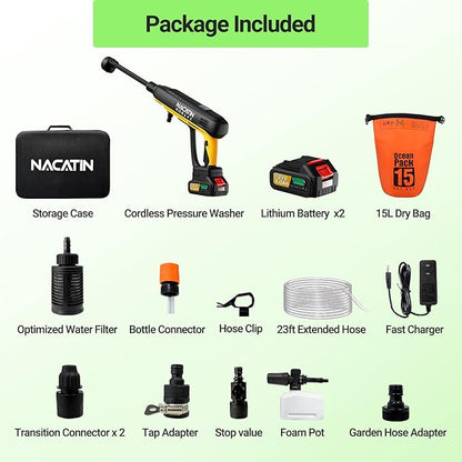 1200PSI Cordless Pressure Washer, 2X 4.0Ah Battery Power Washer with Triplex Plunger Pump & Pressure Settings, 500W Brushless Motor for Car Washing, Home Cleaning, Patio, Driveway