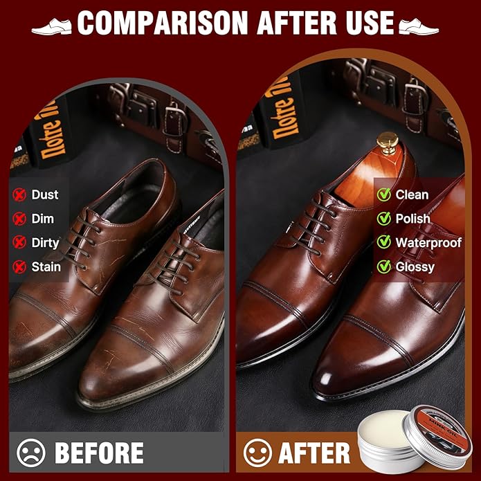 15-in-1 Shoe Shine Kit & Leather Polish Set with 4 Horsehair Brushes, Black Brown Neutral Wax, Mink Oil, 3 Cloths Shine Sponges Boot Care Cleaning Mens Valentines Day Gifts with Portable Leather Case